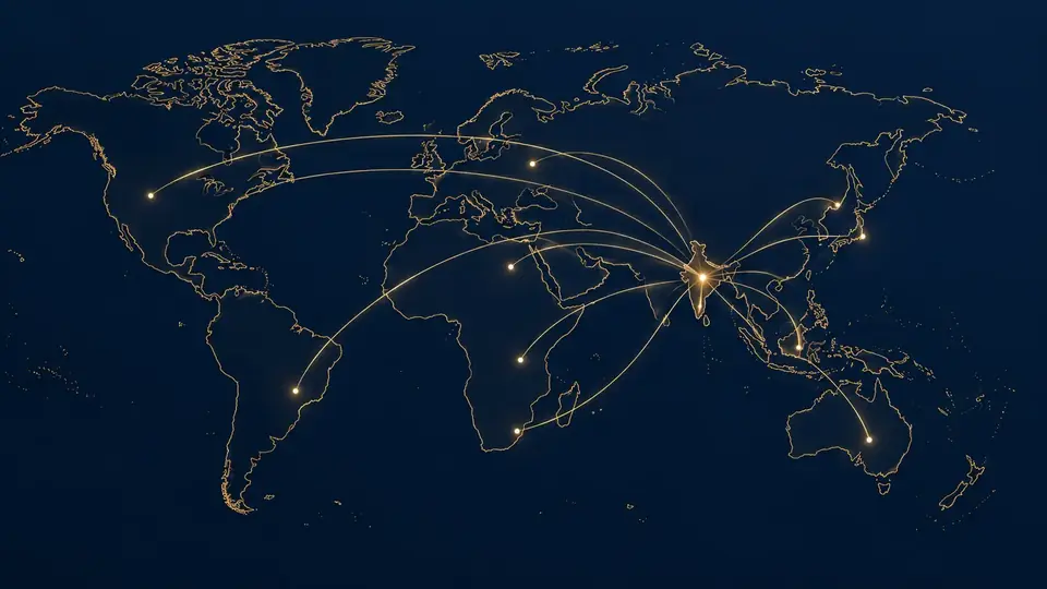 World map visual representing trade from India to global markets